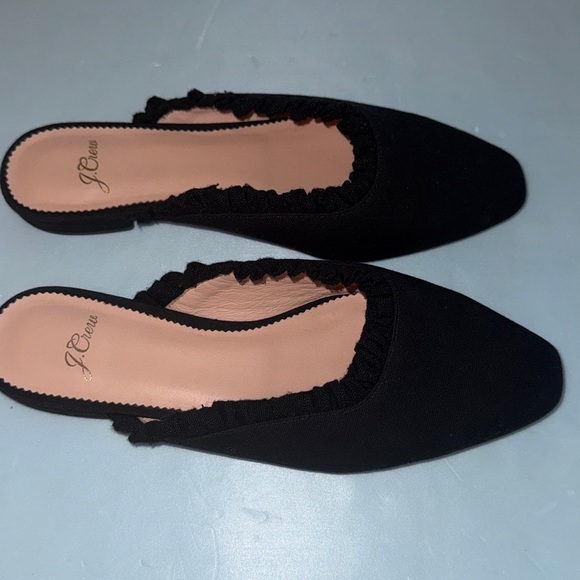 J CREW Black Carolyn mule flats in canvas with ruffle Size 7.5 - Picture 3 of 12